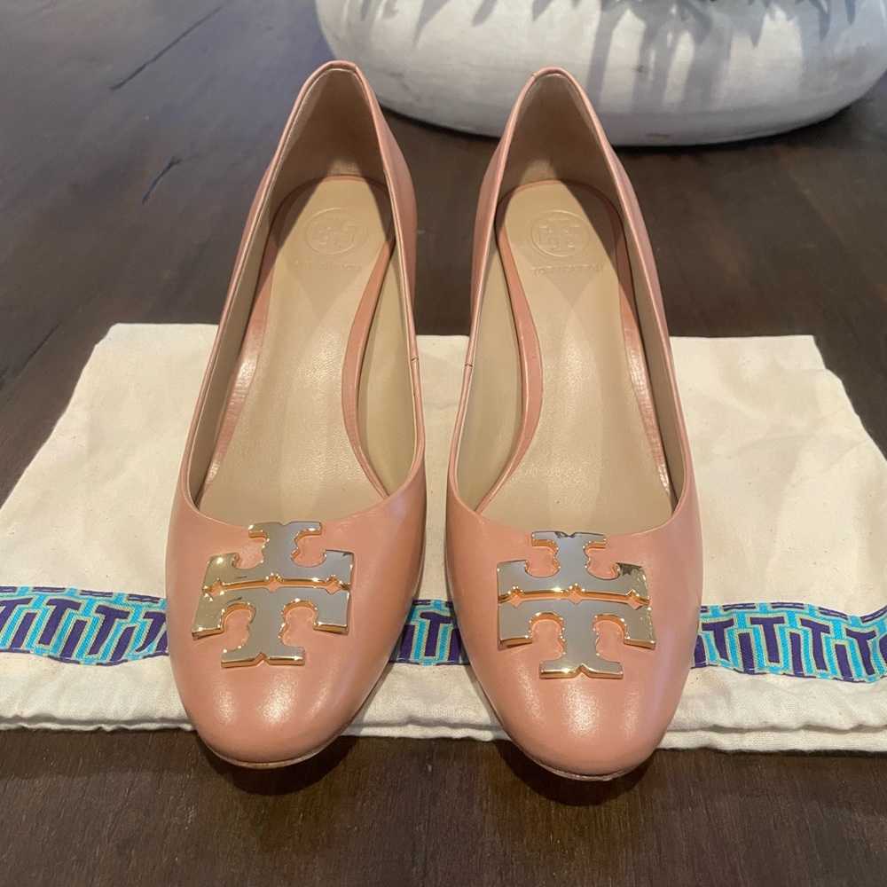 Tory Burch Pink Leather Logo Ballet Flats